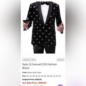 EJ Samuel Italy Black and Gold  Polka Dot Blazer
Size 34R
